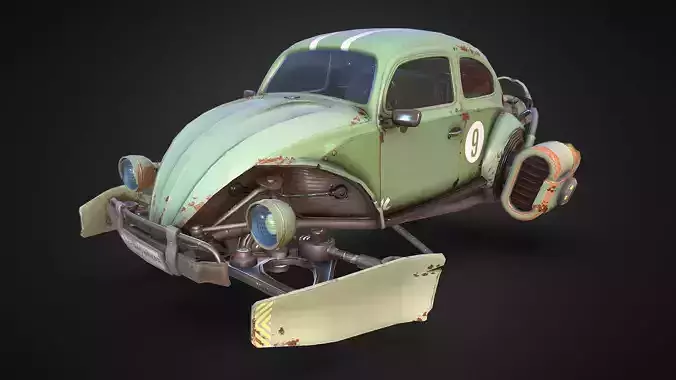 Rocketwagen VW Beetle Hovercraft Low-poly 3D Model Low-poly 3D model