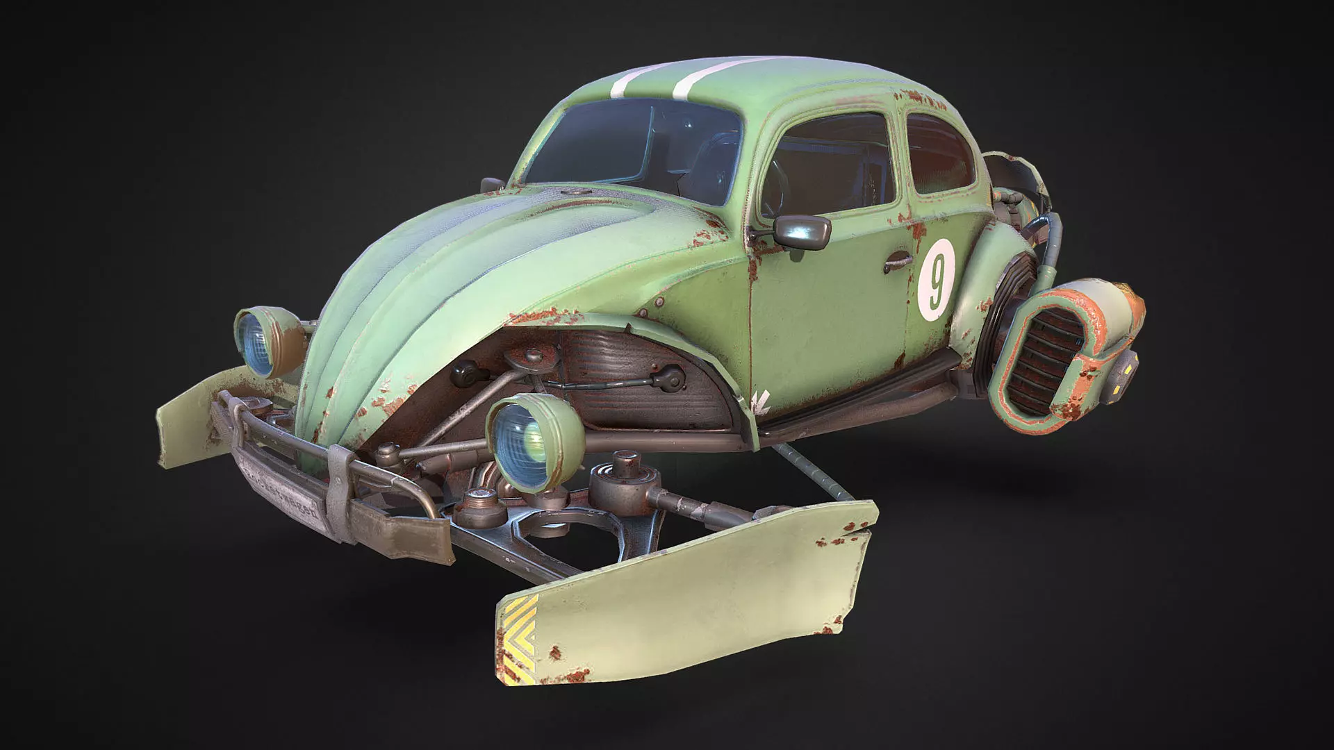 Rocketwagen VW Beetle Hovercraft Low-poly 3D Model Low-poly 3D model_0