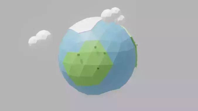 Low Poly World earth with clouds