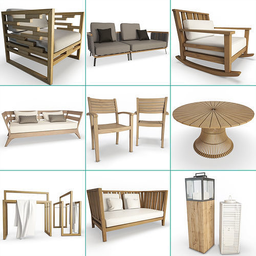 Outdoor Wooden Furniture Collection 3D model