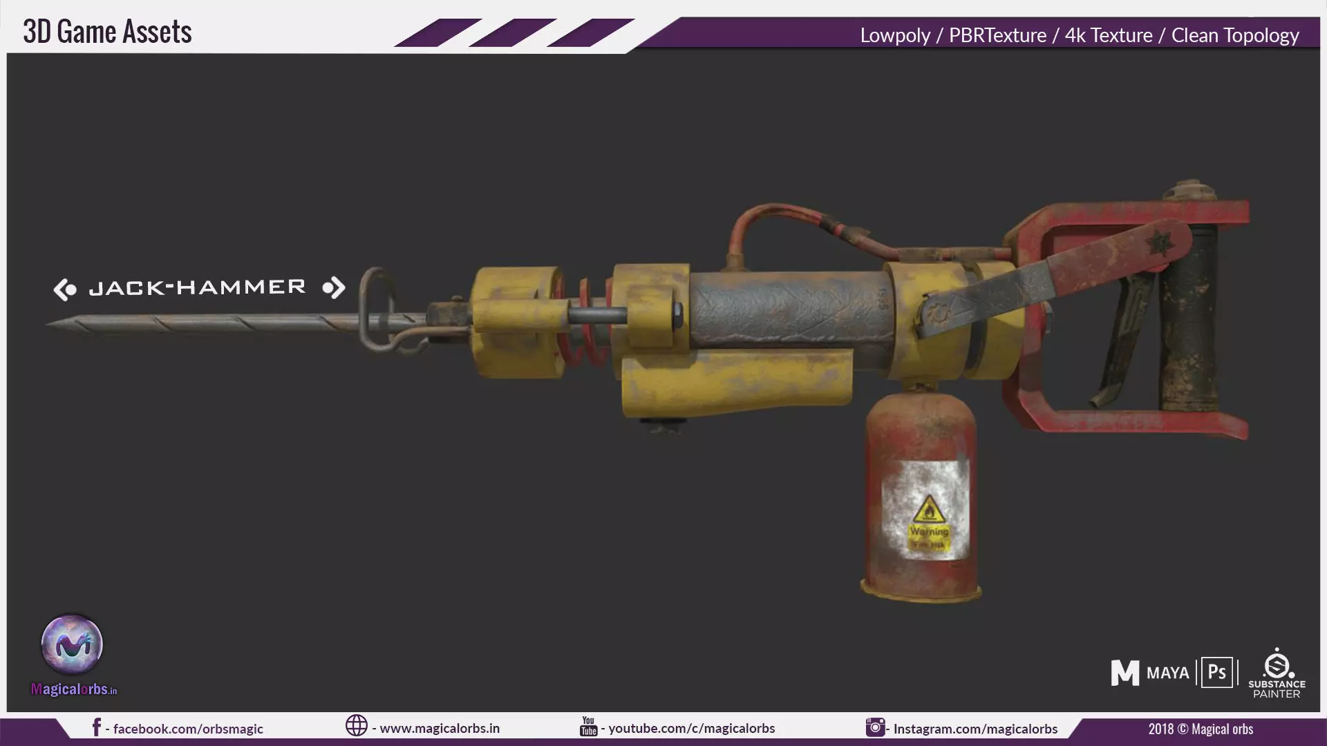 3D model Jack Hammer pbr low poly model VR / AR / low-poly | CGTrader