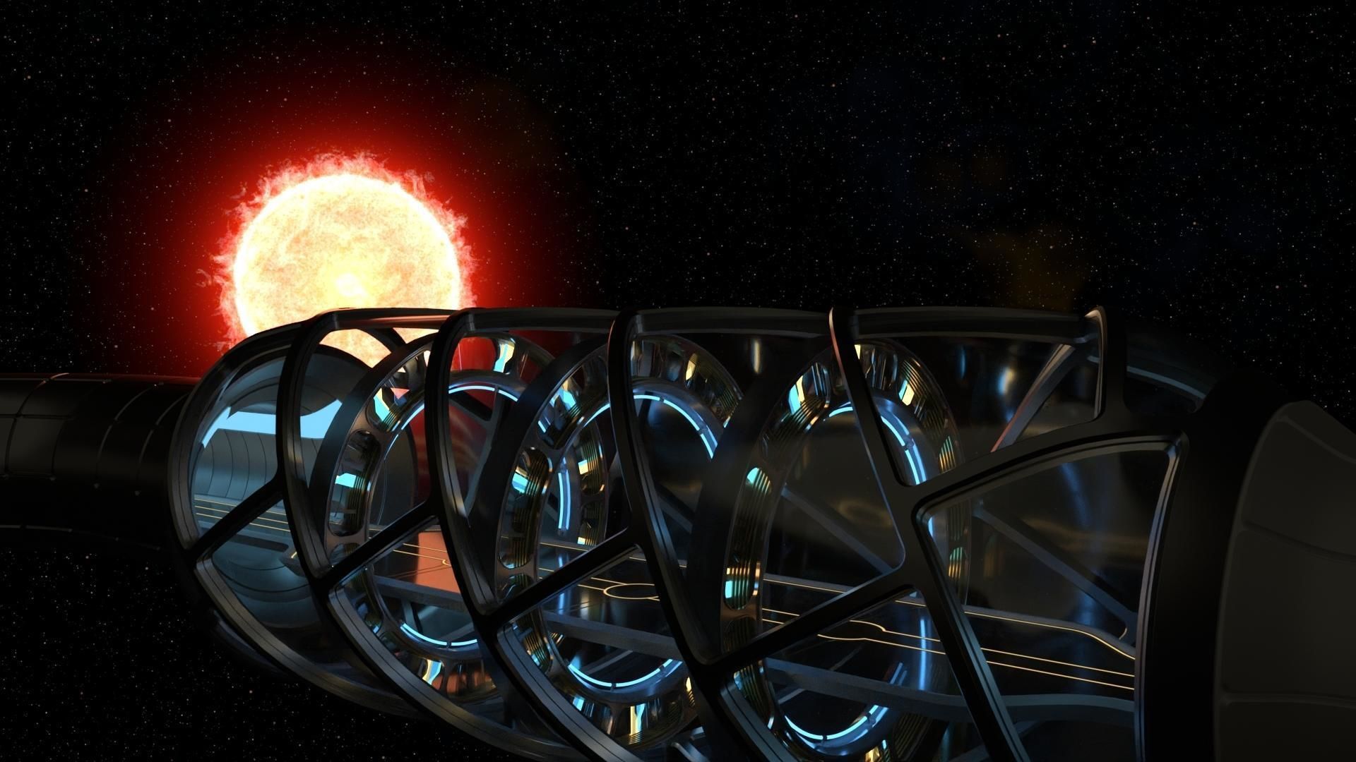 Sci Fi corridor with sun and stars 3D model_6