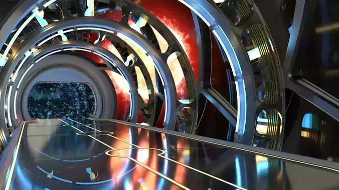 Sci Fi corridor with sun and stars 3D model