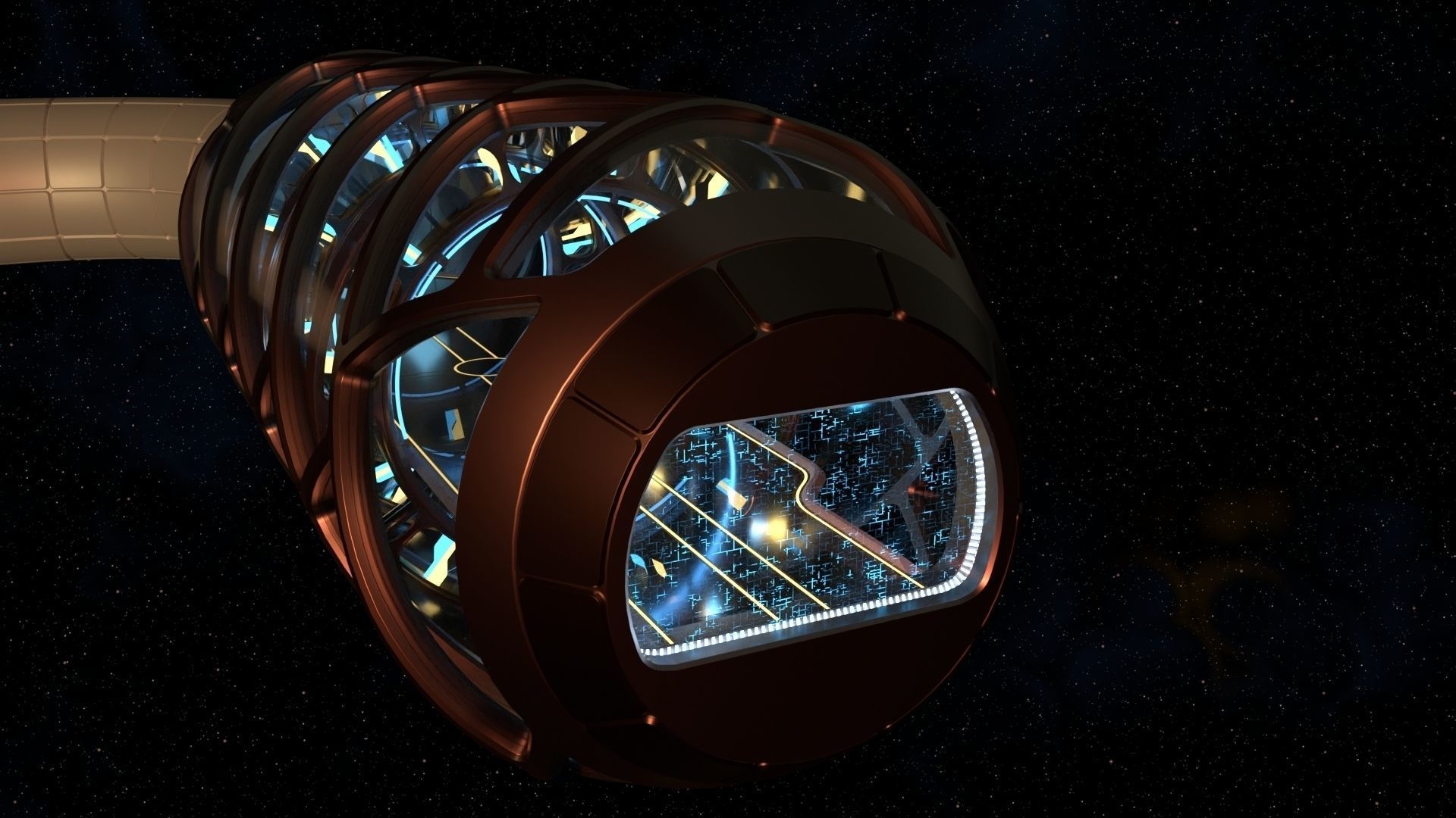 Sci Fi corridor with sun and stars 3D model_7