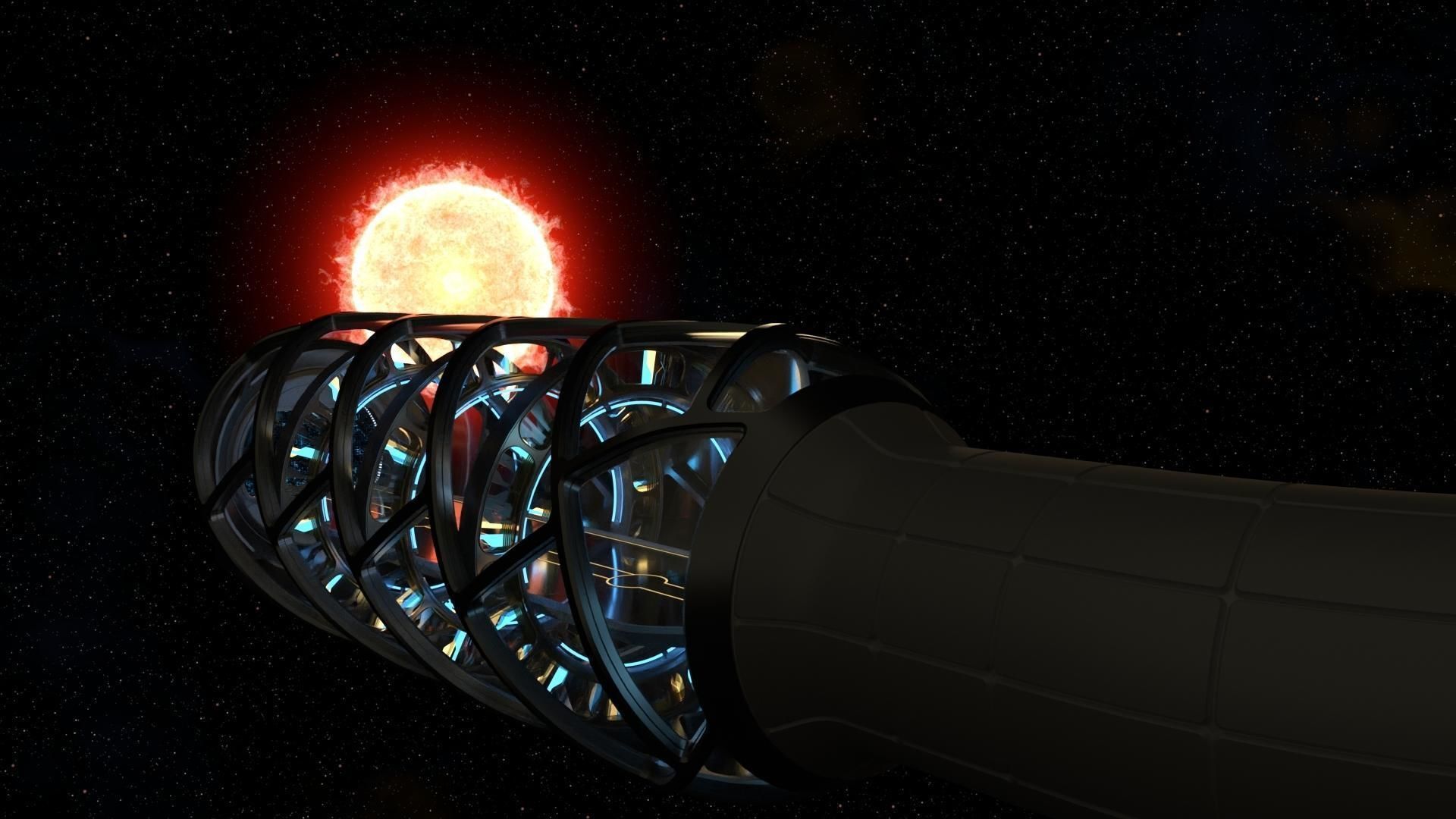 Sci Fi corridor with sun and stars 3D model_4