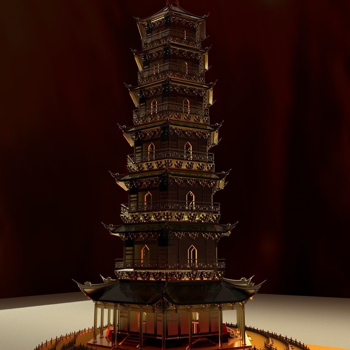 Chinese ancient tower 3D model_2