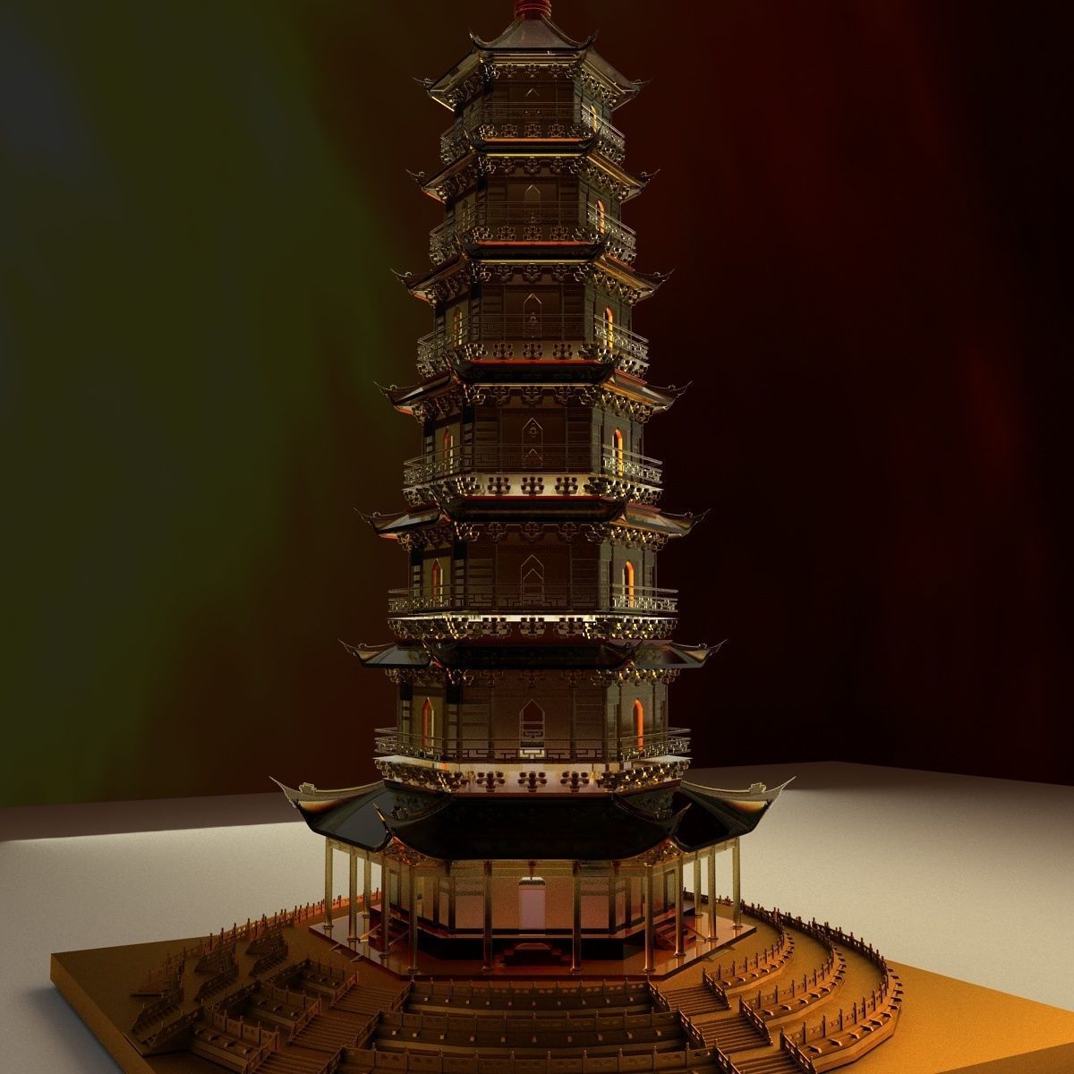 Chinese ancient tower 3D model_3