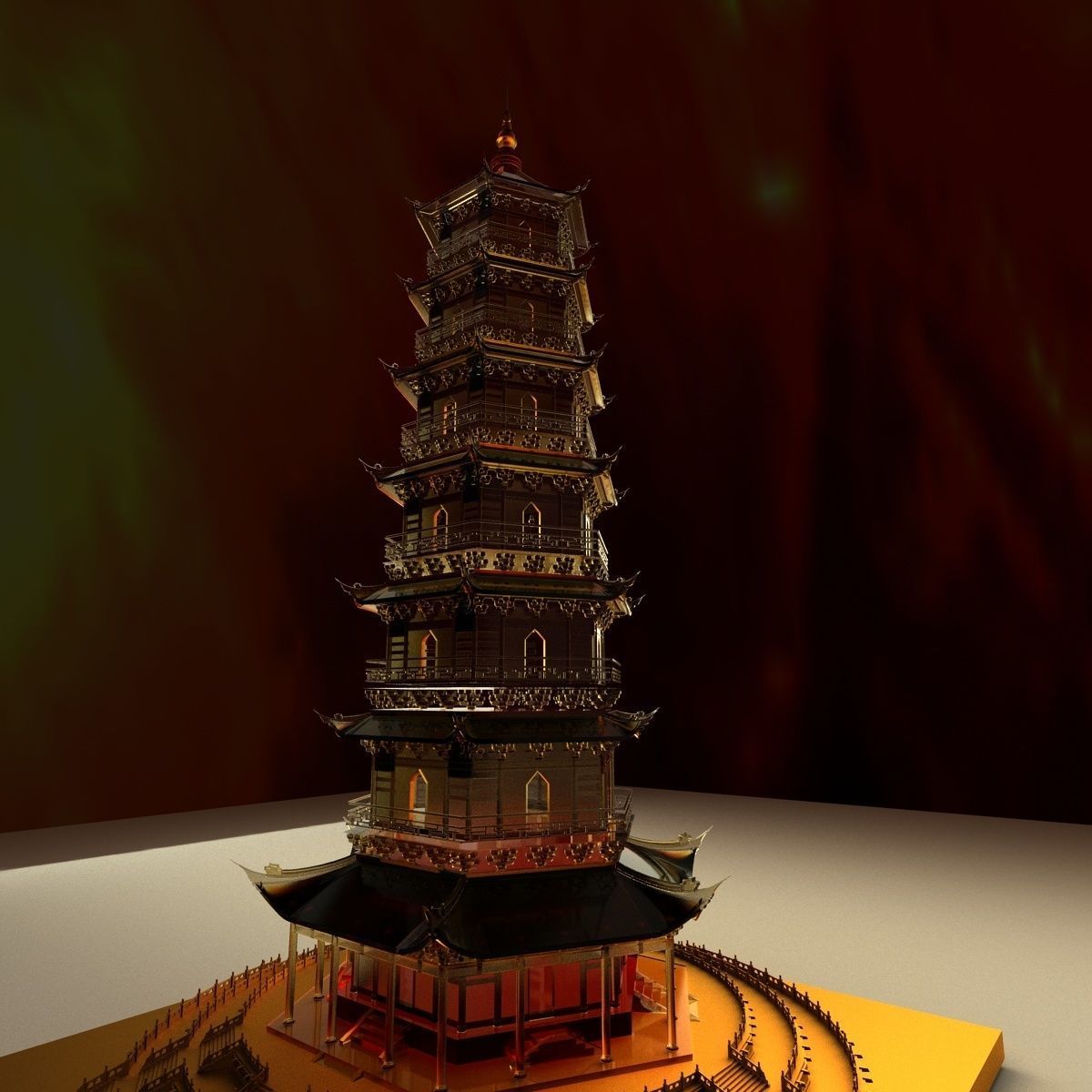Chinese ancient tower 3D model_4