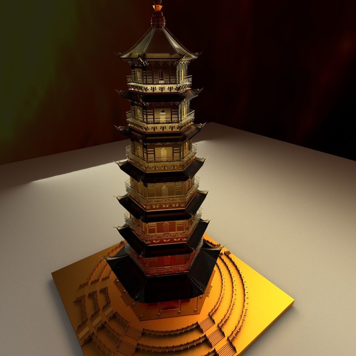 Chinese ancient tower 3D model_1