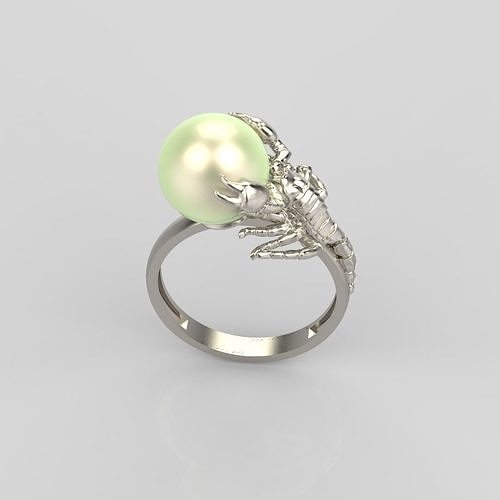 Women Ring Scoprio with pearl 3dm stl vintage 3D print model