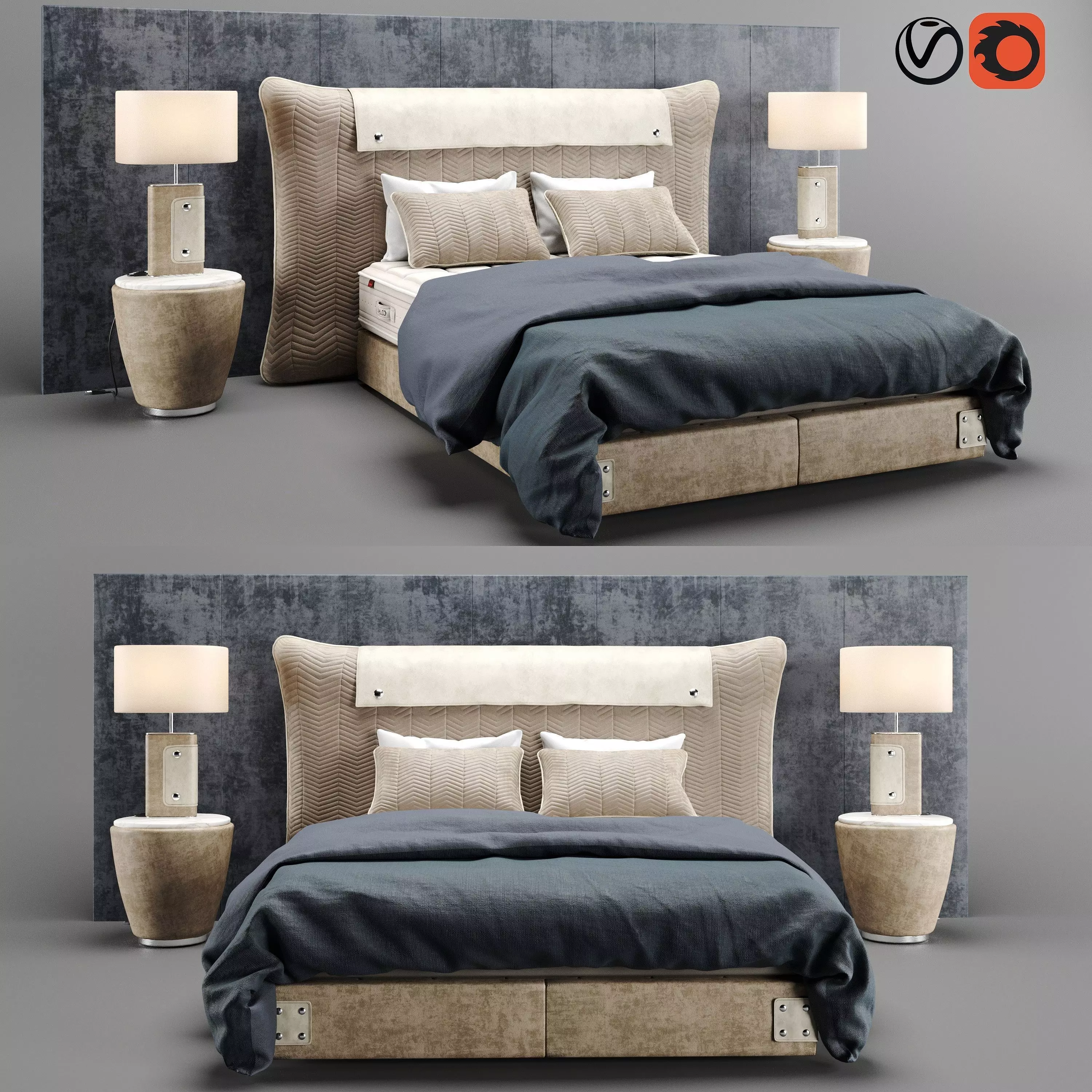 Colunex Chevron Luxury Bed 3D model