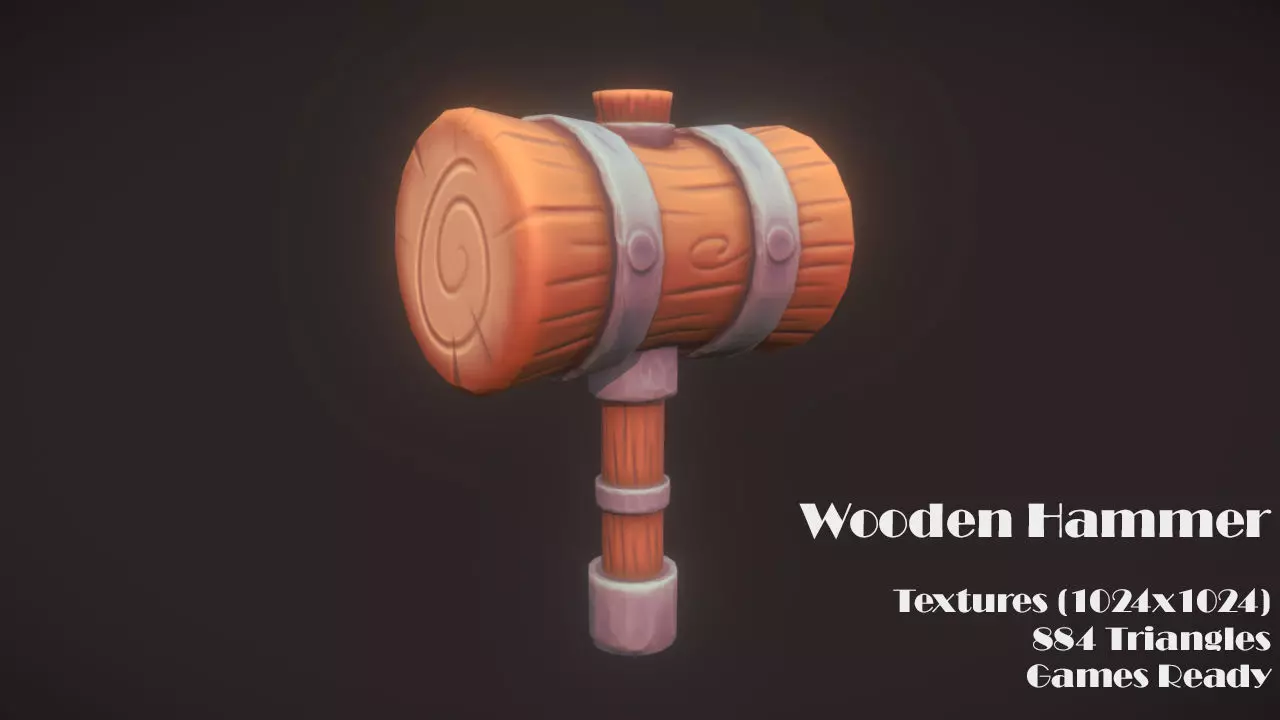 Wooden Hammer Low-poly 3D model_0