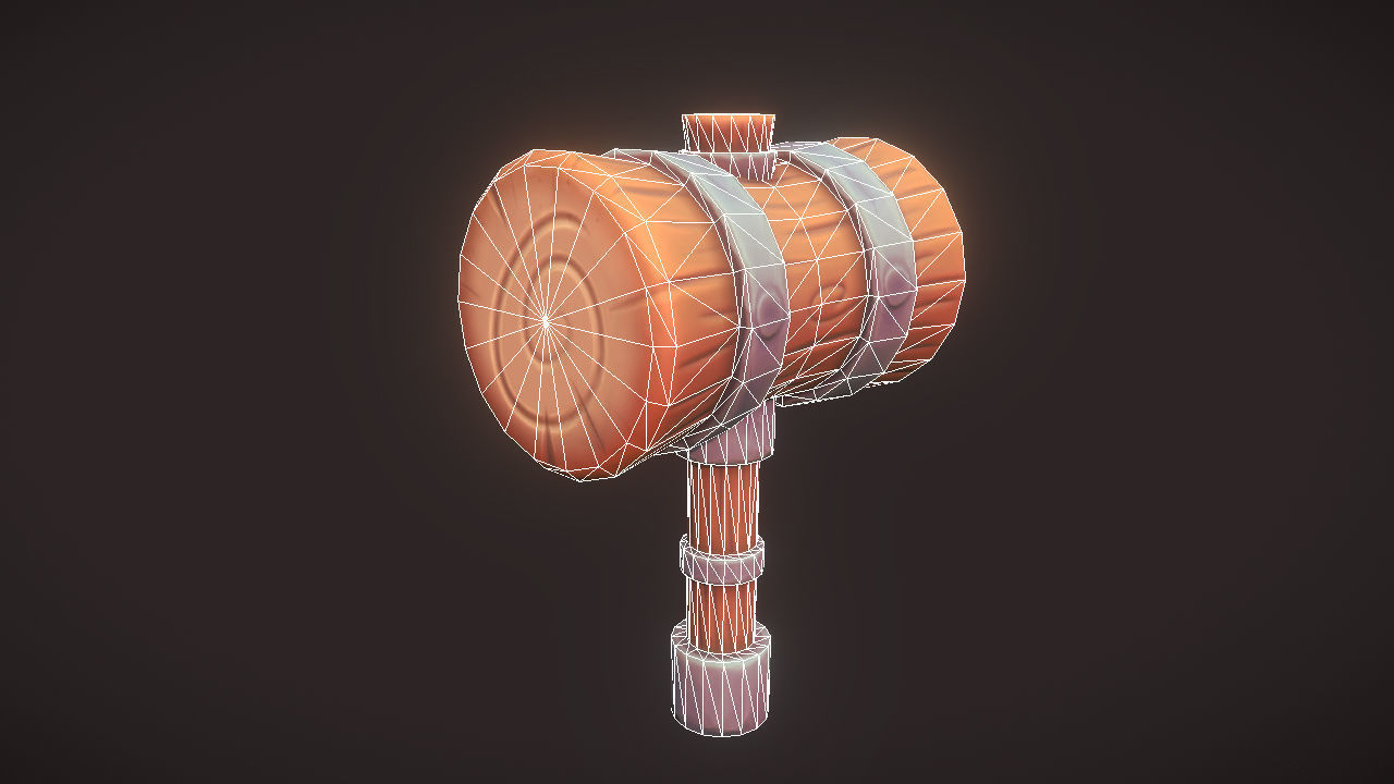 Wooden Hammer Low-poly 3D model_1
