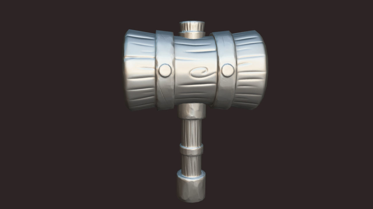 Wooden Hammer Low-poly 3D model_3