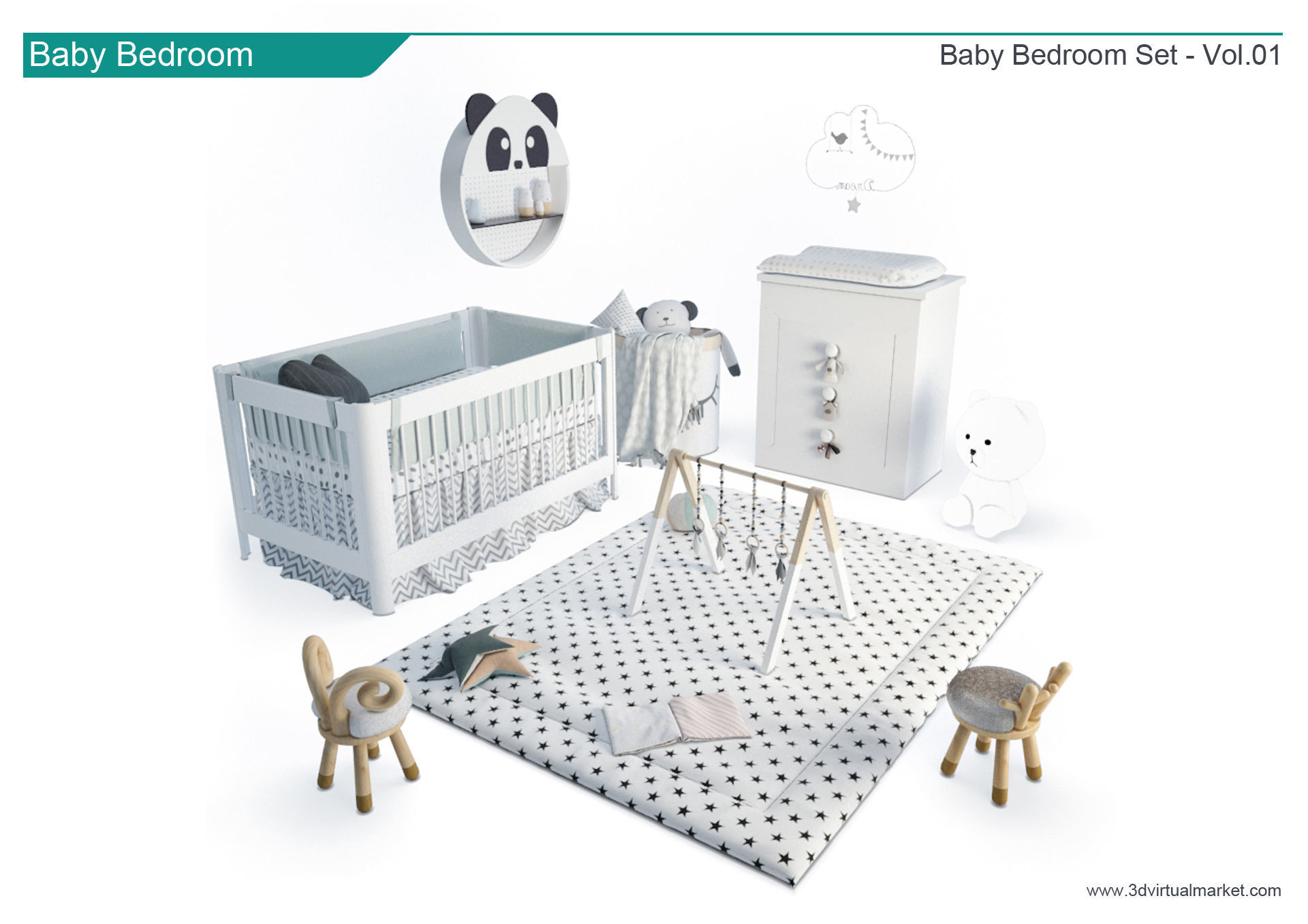 Modern Baby Bedroom 3D model_2