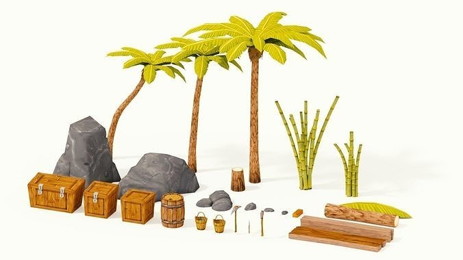 Tropical Island Survival Pack Low-poly 3D model