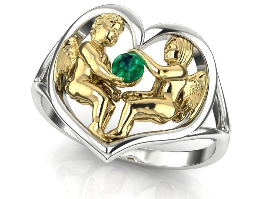 ring two angels in the heart 3D print model_4