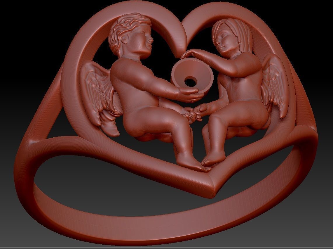 ring two angels in the heart 3D print model_3