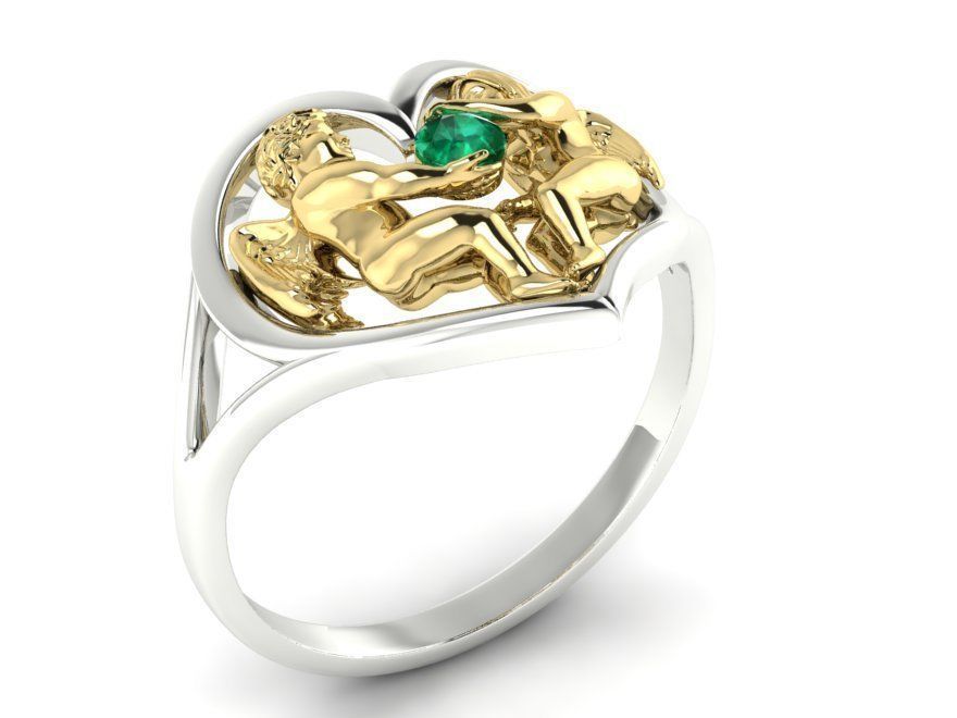 ring two angels in the heart 3D print model_7