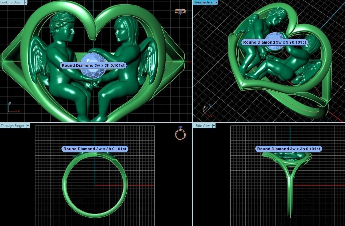 ring two angels in the heart 3D print model_12