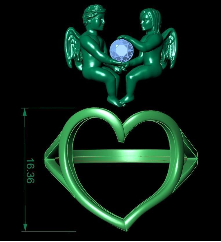 ring two angels in the heart 3D print model_5