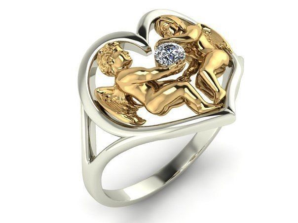 ring two angels in the heart 3D print model_1