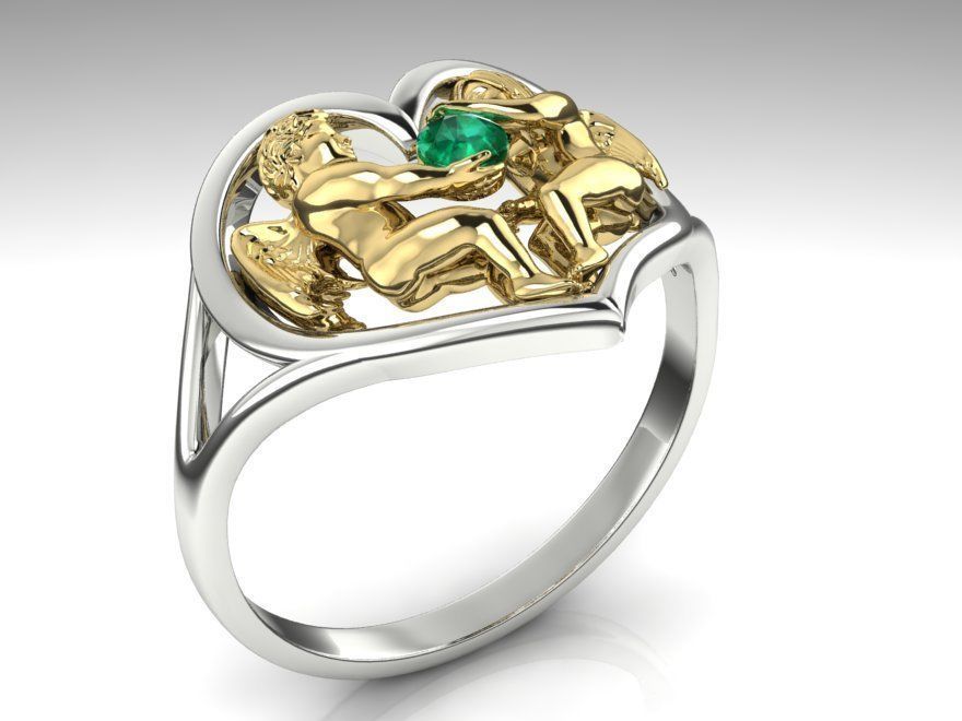 ring two angels in the heart 3D print model_8