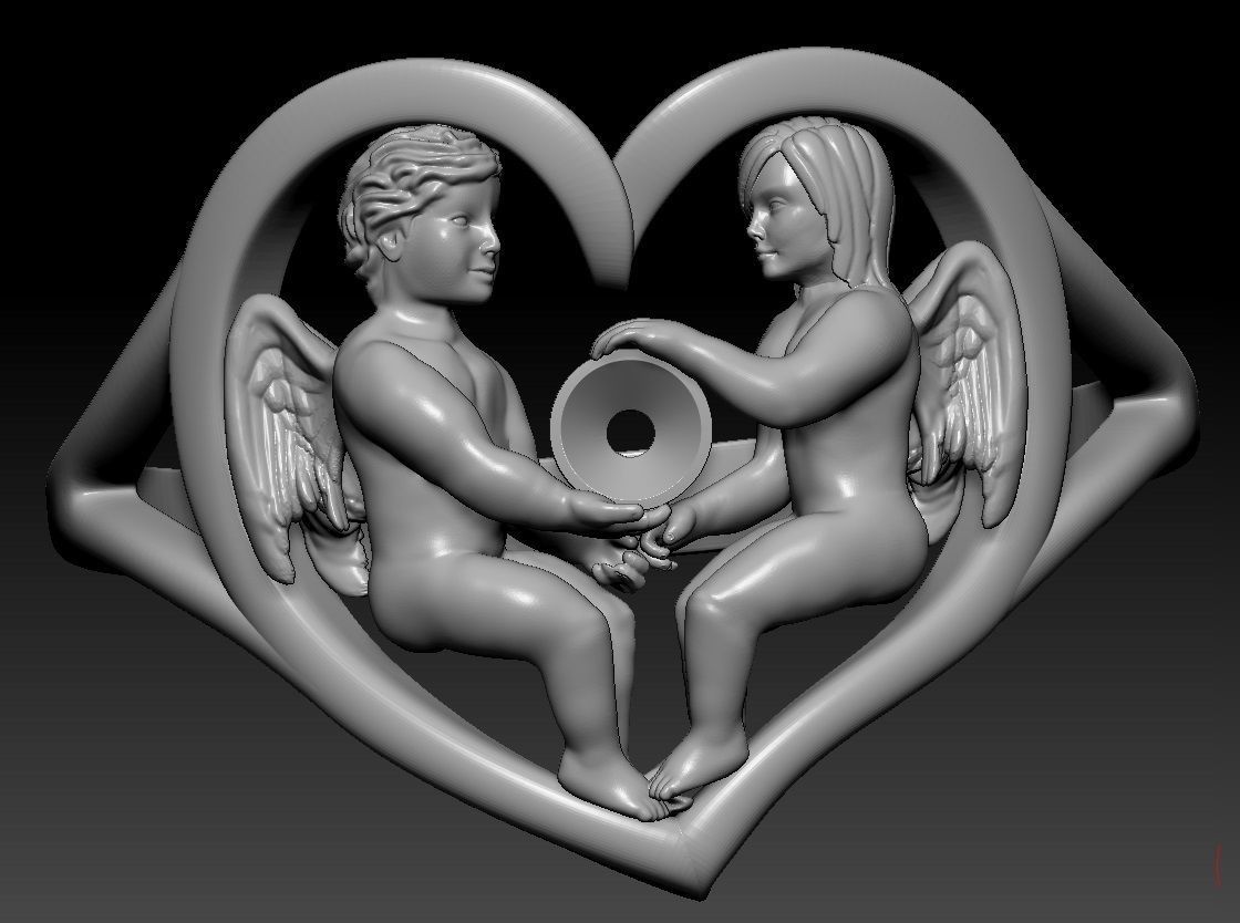 ring two angels in the heart 3D print model_10