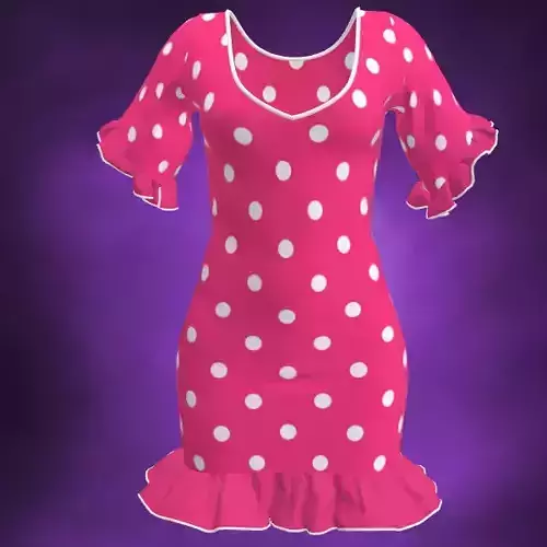 Pink Polka Dots Dress 3D model