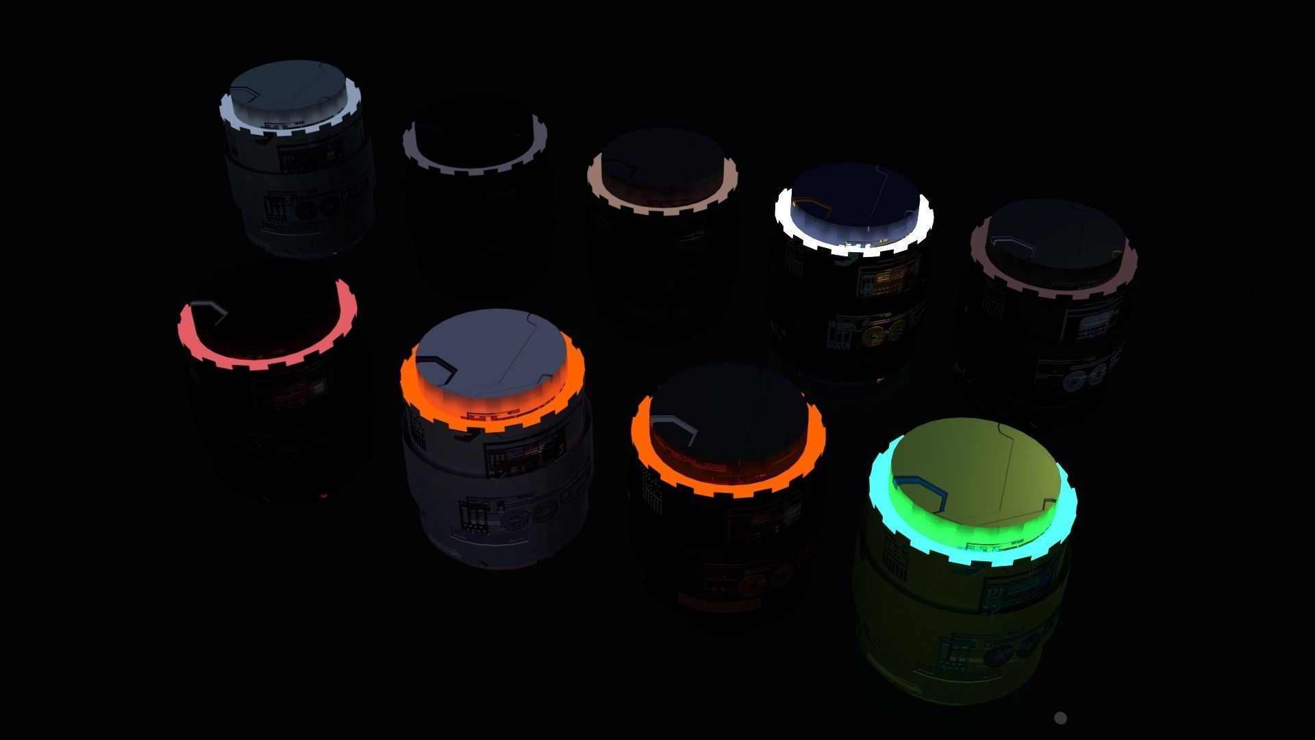 8k Sci Fi Space Props Pack Gadgets 9 Color Variants Pickups Neon Low-poly 3D model_13