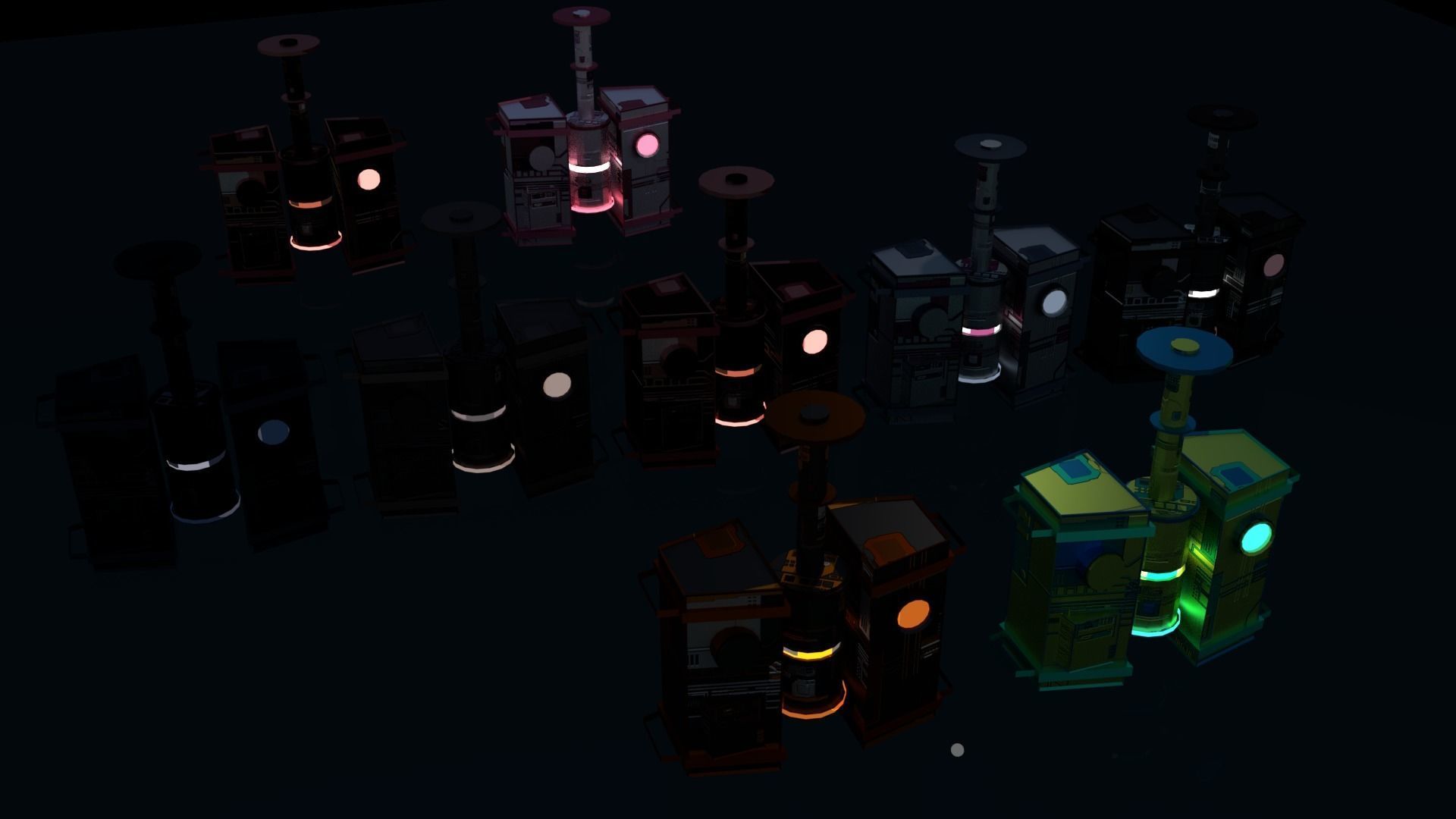 8k Sci Fi Space Props Pack Gadgets 9 Color Variants Pickups Neon Low-poly 3D model_16