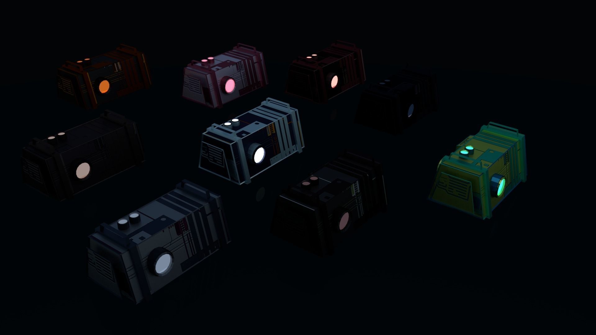 8k Sci Fi Space Props Pack Gadgets 9 Color Variants Pickups Neon Low-poly 3D model_8