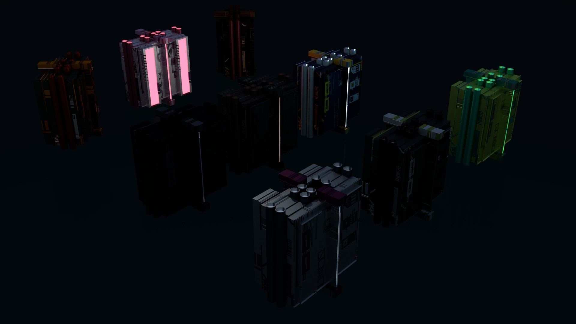 8k Sci Fi Space Props Pack Gadgets 9 Color Variants Pickups Neon Low-poly 3D model_14