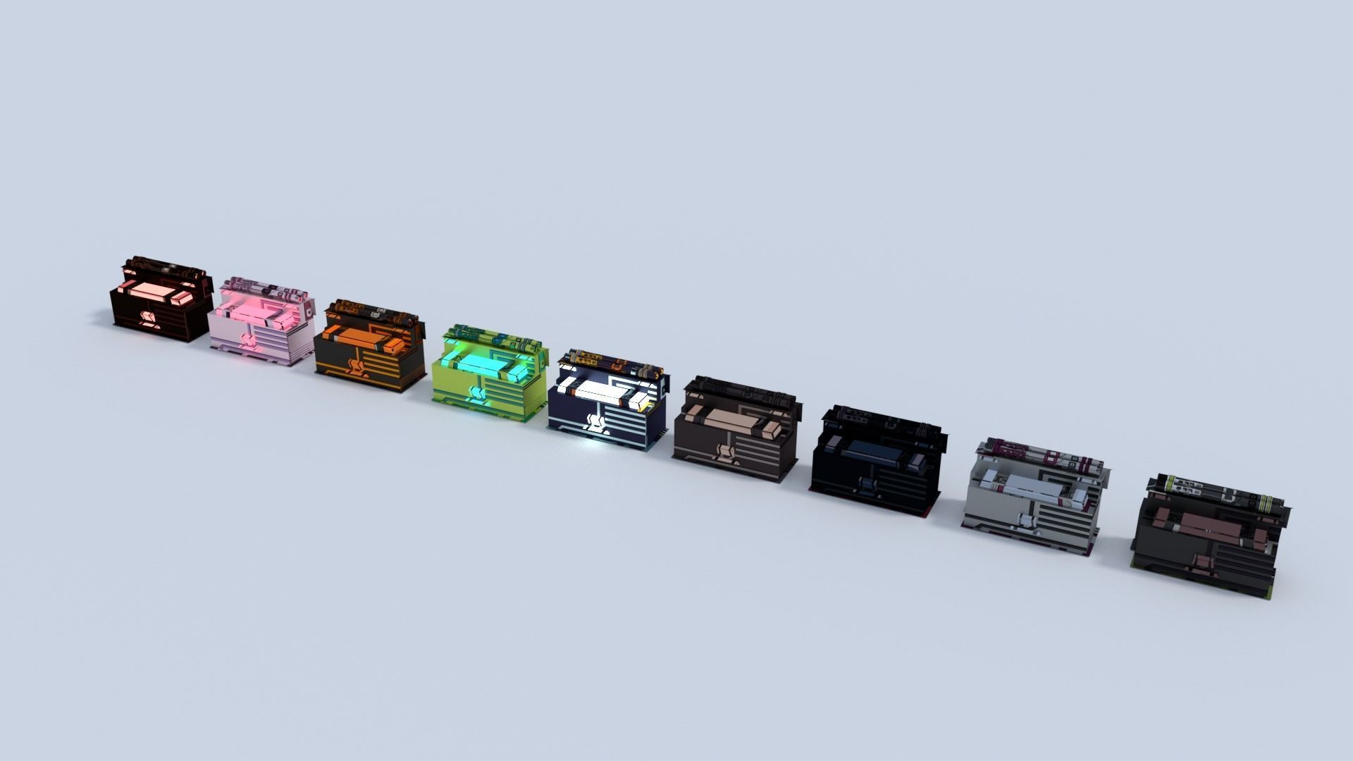 8k Sci Fi Space Props Pack Gadgets 9 Color Variants Pickups Neon Low-poly 3D model_7