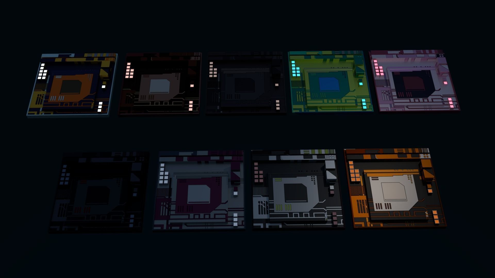 8k Sci Fi Space Props Pack Gadgets 9 Color Variants Pickups Neon Low-poly 3D model_5