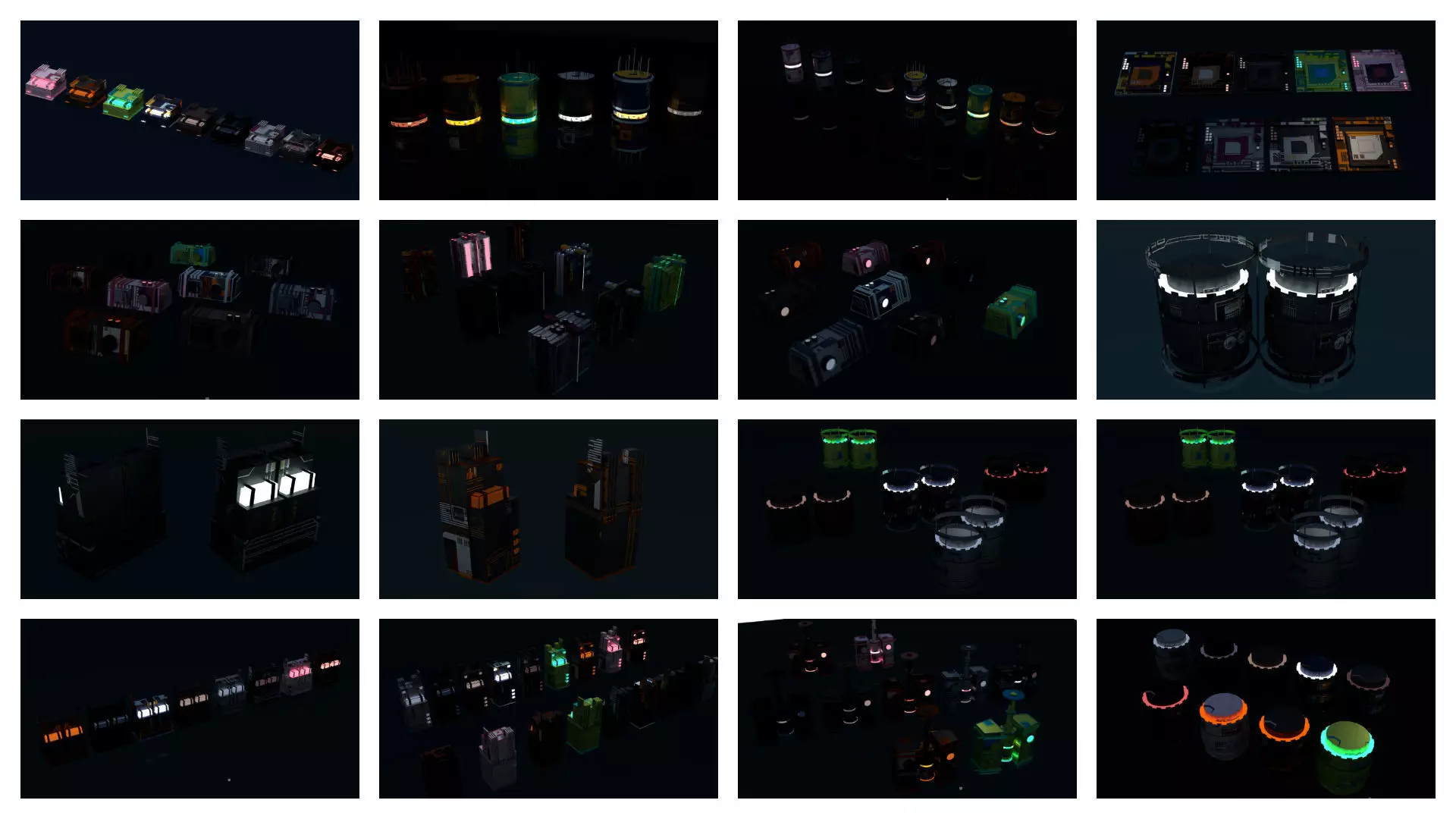 8k Sci Fi Space Props Pack Gadgets 9 Color Variants Pickups Neon Low-poly 3D model_0