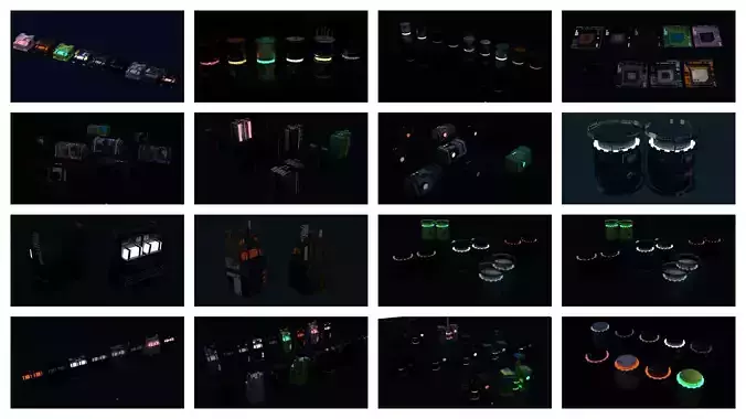 8k Sci Fi Space Props Pack Gadgets 9 Color Variants Pickups Neon Low-poly 3D model