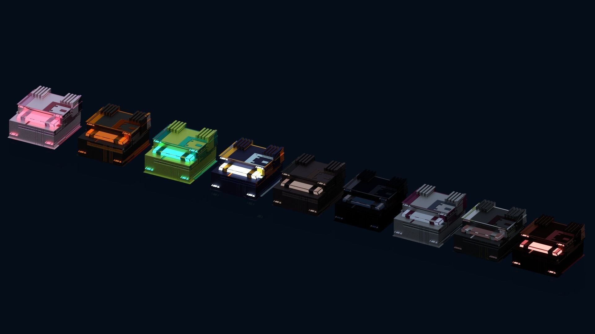 8k Sci Fi Space Props Pack Gadgets 9 Color Variants Pickups Neon Low-poly 3D model_11