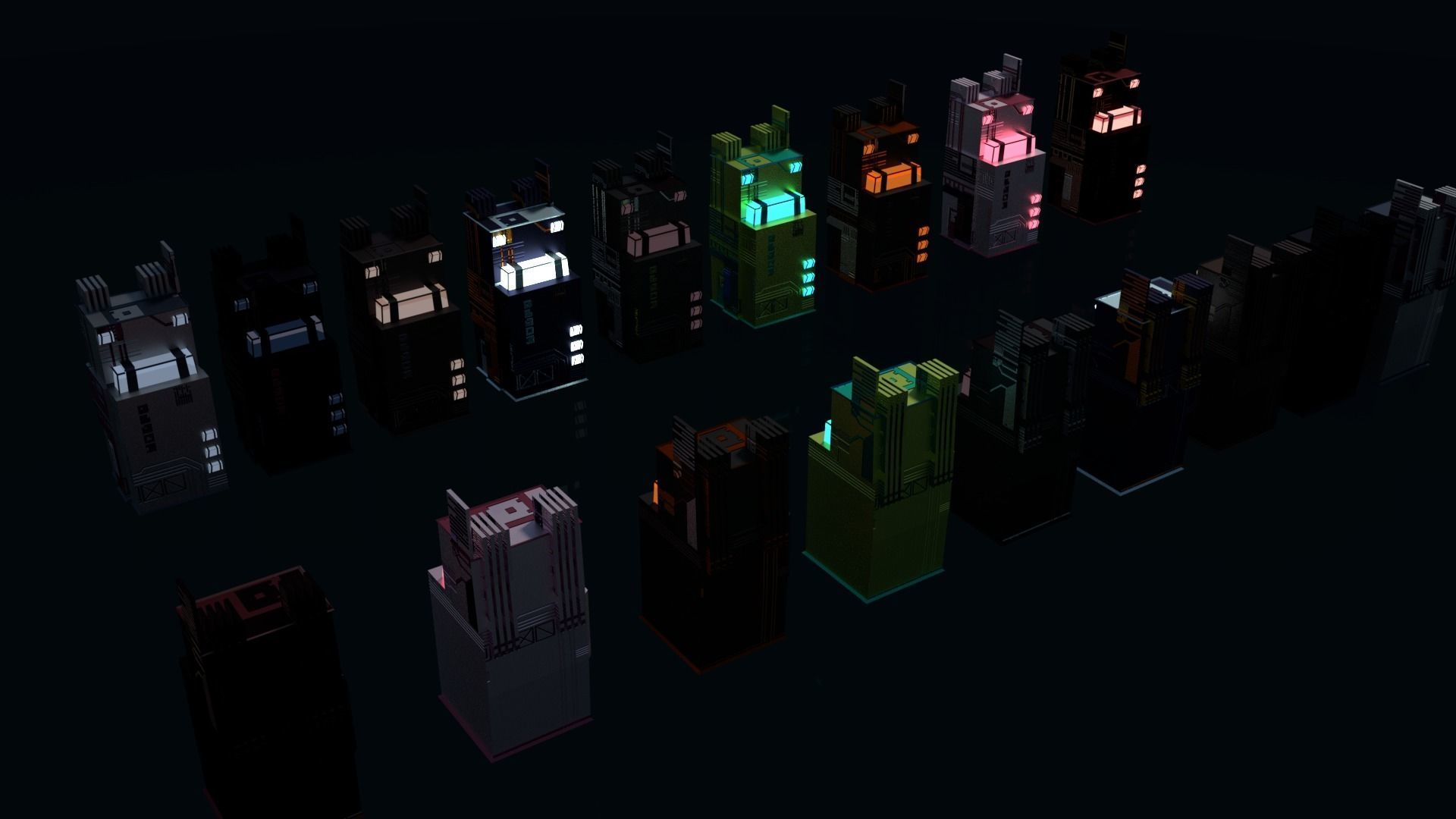 8k Sci Fi Space Props Pack Gadgets 9 Color Variants Pickups Neon Low-poly 3D model_2