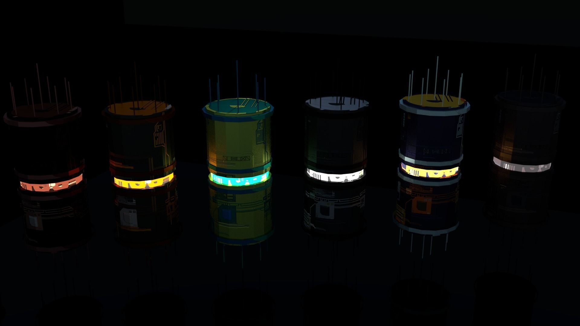 8k Sci Fi Space Props Pack Gadgets 9 Color Variants Pickups Neon Low-poly 3D model_12