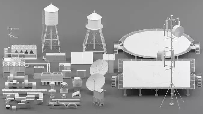 rooftop parts  Low-poly 3D model