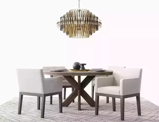 RH Morgan Track White Modern 1960s French X-Base - Dining Set