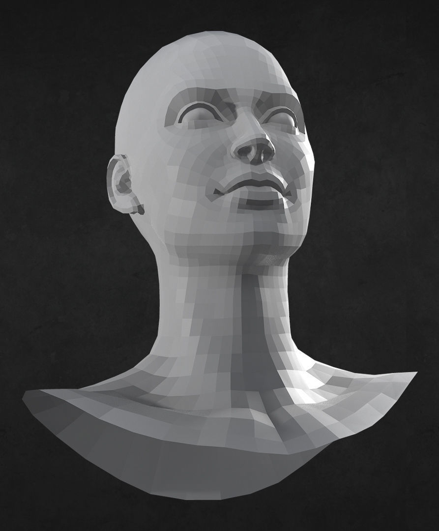 Female Caucasian Head low poly Low-poly 3D model_4