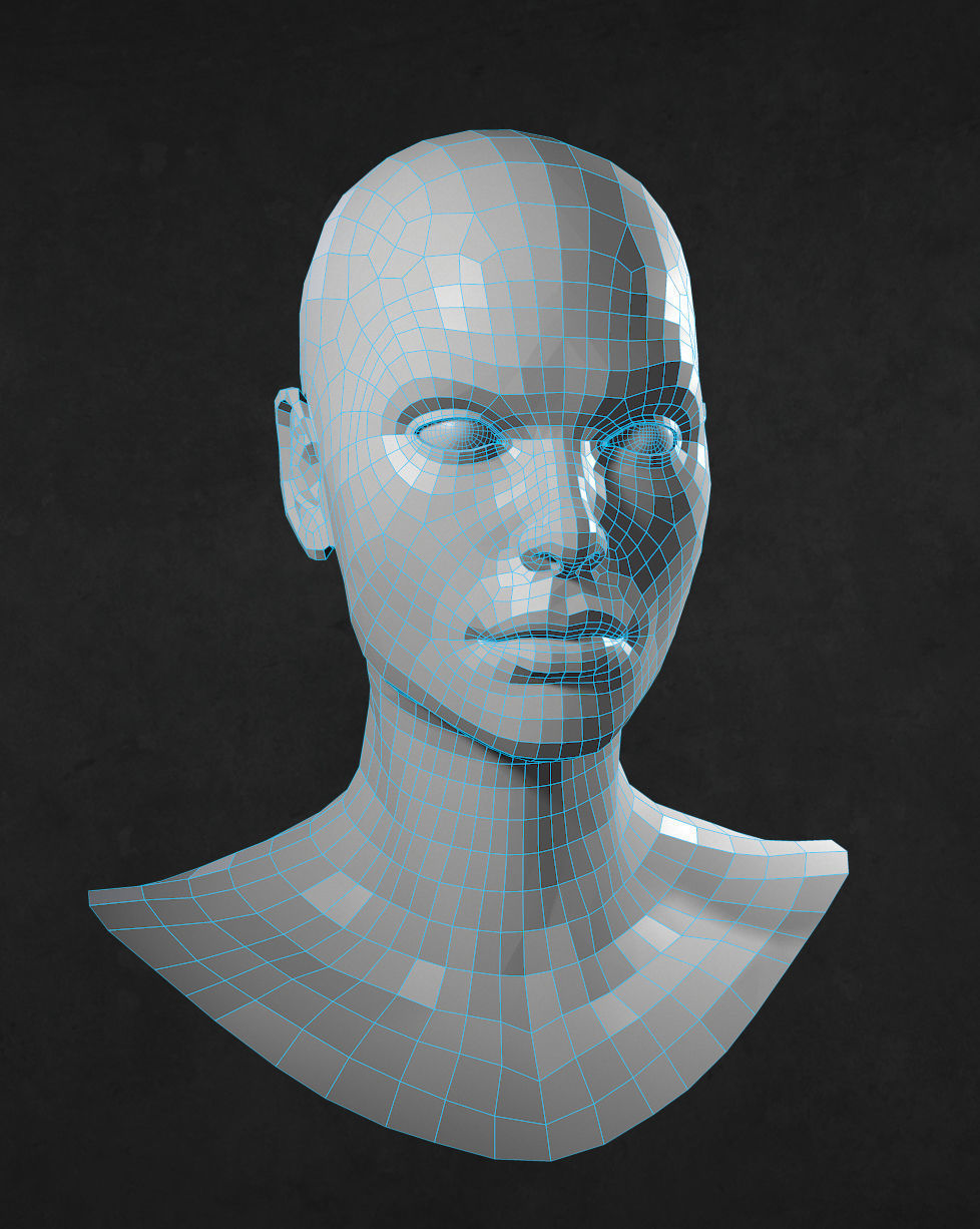 Female Caucasian Head 2 low poly Low-poly 3D model_2