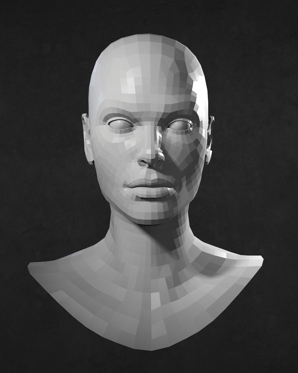 Female Caucasian Head 2 low poly Low-poly 3D model_6
