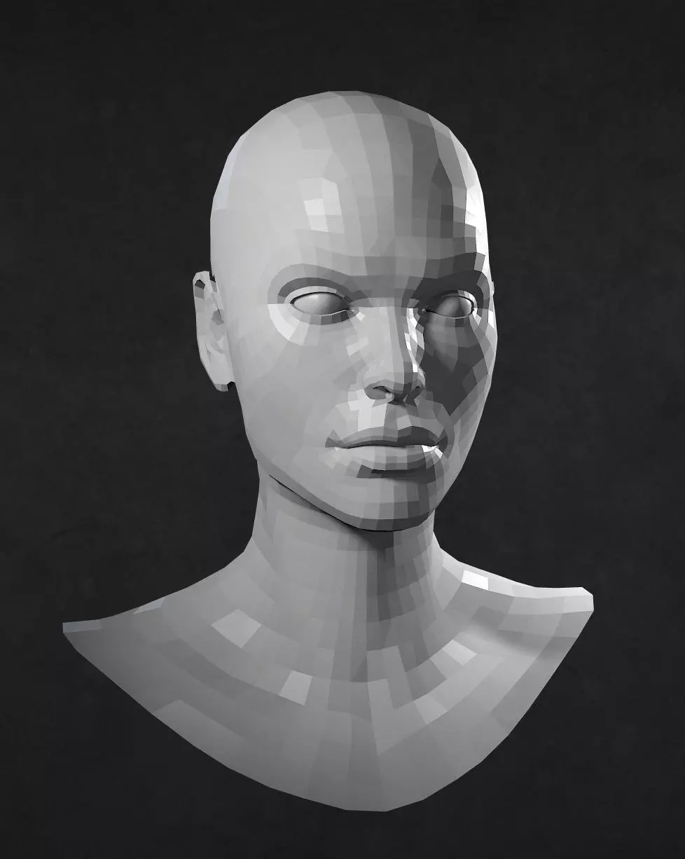 Female Caucasian Head 2 low poly Low-poly 3D model_0