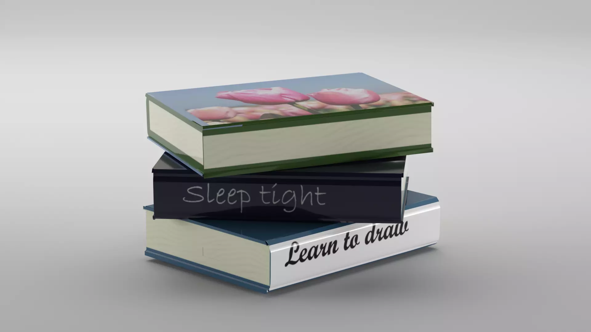 Books three stacked 3D model_0