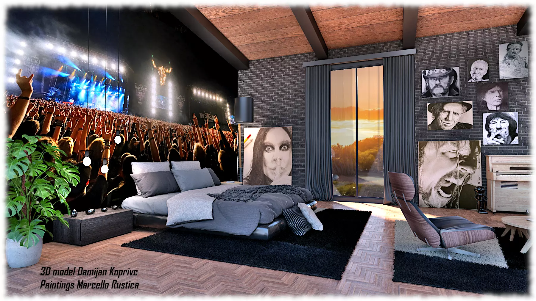 bedroom in rock legends theme Low-poly 3D model_0