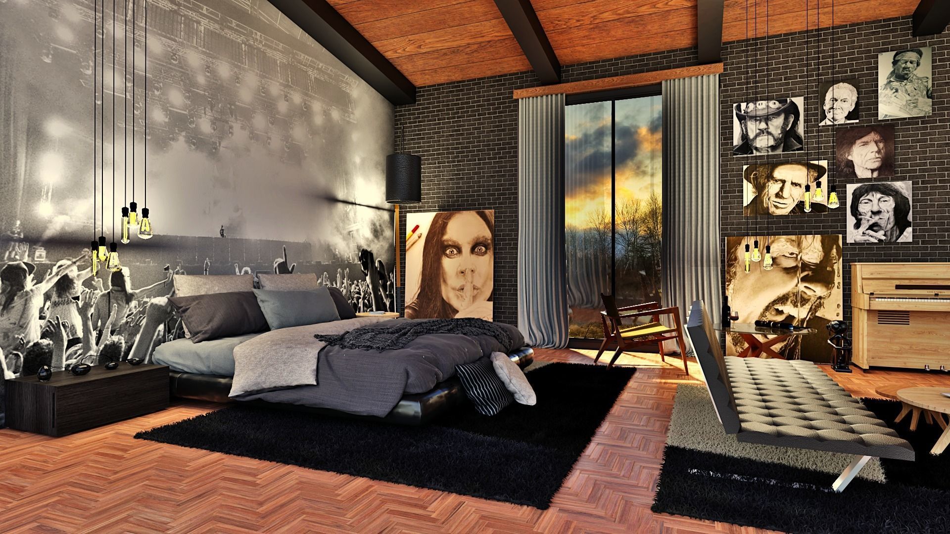 bedroom in rock legends theme Low-poly 3D model_1