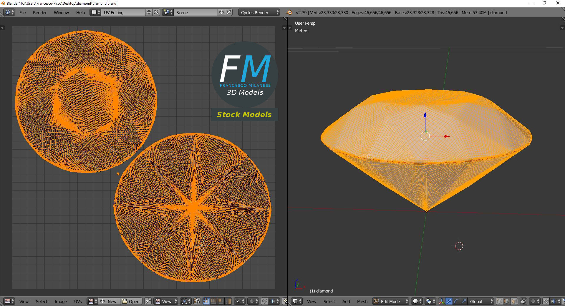Stylized diamond 3D model_10